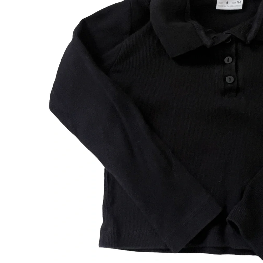 Zara | Black ribbed long sleeve polo shirt size 6